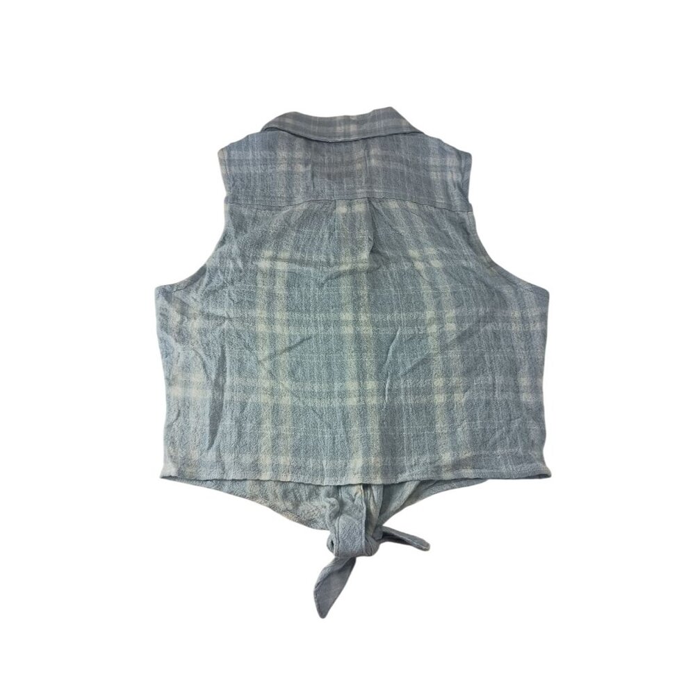 Ultra Flirt Women's Collared Plaid Sleeveless Front Tie Top Shirt Sz. XS - Picture 2 of 8